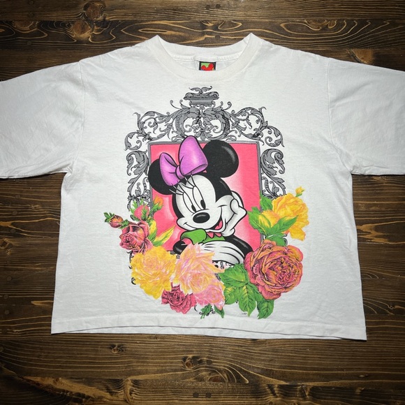 Women’s vintage 90s 80s Disney Minnie mouse rose floral art design crop top tee - Picture 7 of 8
